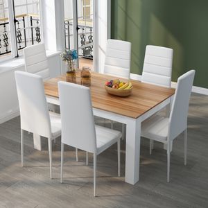 Mondeer Esstisch aus Holz Esstischset Küchentisch mit 6 Stühlen weiß+natur