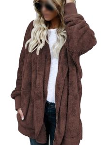 Plus Size Damen Kapuze Strickjacke Winter warme Kunstpelz Mantel,Farbe: Braun,Größe:4XL
