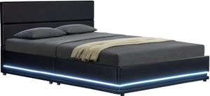 Juskys Polsterbett Toulouse 180x200 cm mit LED Beleuchtung, Bettkasten & Lattenrost - Bezug aus Kunstleder - Bett Doppelbett Stauraumbett - schwarz Juskys Polsterbett Toulouse 180x200 cm mit LED Beleuchtung, Bettkasten & Lattenrost - Bezug aus Kunstleder - Bett Doppelbett Stauraumbett - schwarz