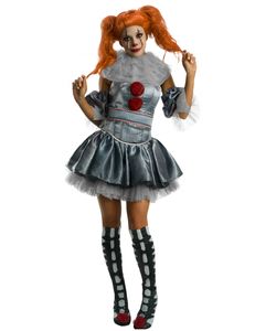 Pennywise-Damenkostüm Es Halloween-Kostüm grau-rot