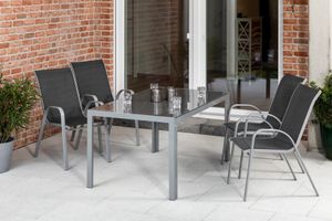 Merxx Gartenmöbelset "Sorrento" 5tlg. mit Tisch 150 x 90 cm - Aluminiumgestell Silber mit Textilbespannung Anthrazit Merxx Gartenmöbelset "Sorrento" 5tlg. mit Tisch 150 x 90 cm - Aluminiumgestell Silber mit Textilbespannung Anthrazit