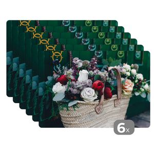 MuchoWow® Podložky Sada 6 podložiek Umývateľné podložky 30x45x0.3cm Ruže - kvety - košík Podložka pod stôl Nekĺzavá a odolná voči teplu
