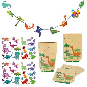 Oblique Unique Dino Party Kinder Geburtstag Deko Set - Girlande + Temporäre Tattoos + Geschenktüten - für Jungs