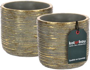 KOTARBAU® 2er Set Dekorativer Keramik-Blumentopf Rund Ethno Rustikal Gold Durchmesser 12 cm