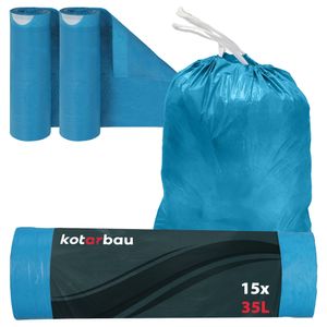 KOTARBAU® 2er Set Müllbeutel 35L mit Zugband Blau Müllsäcke Müllbeutel reißfest Mülltüte Abfallsäcke Hausmüllsack Müllsäcke mit Zugband Müllbeutel blau