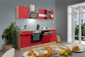 Küche Küchenzeile Küchenblock Einbauküche Eiche Rot Merle 220 cm Respekta