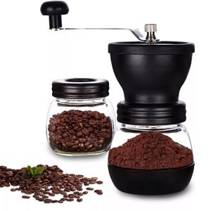Handkaffeemühle, Manuelle Kaffeemühle mit Keramikmahlwerk, kleine Kaffee Handmühle mit verlängertem Edelstahlgriff und 2 Glasbehältern, Schwarz Handkaffeemühle, Manuelle Kaffeemühle mit Keramikmahlwerk, kleine Kaffee Handmühle mit verlängertem Edelstahlgriff und 2 Glasbehältern, Schwarz