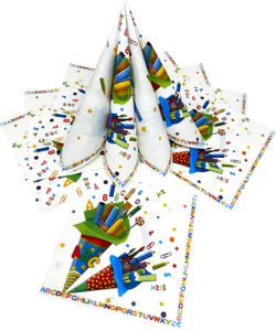 Oblique Unique 20 Servietten weiß für Schuleinführung Schulanfang Einschulung Deko ABC Zuckertüte 1 + 2 = 3 Motiv