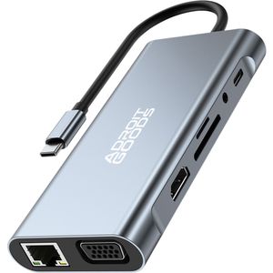 AdroitGoods 11 in 1 Usb C Hub - Usb C Adapter - Apple-kompatibel - Usb zu Hdmi/Vga - Macbook - Usb c Dock - 4K HDMI - Ethernet 100Mbp/s