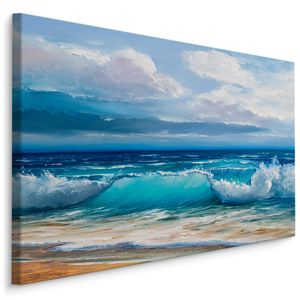 Fabelhafte Canvas LEINWAND BILDER 120x80 cm XXL Kunstdruck Strand Meer Wellen Gemalt