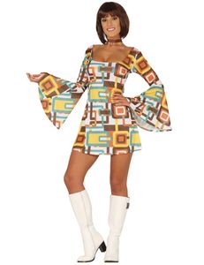 sexy 70er Jahre Hippie Kleid Kostüm für Damen, Größe:M