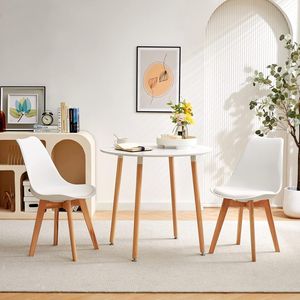 HJ_WeDoo Esszimmergruppe Esstischset Eckbank Küchentisch, Einfache Montage, 2 Stühlen (Weiß) mit Esstisch Runder (Weiß) 80x80x70cm