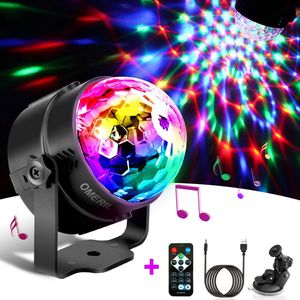 LED Party Lampe Musikgesteuert OMERIL Disco Lichteffekte Discolicht mit 4M USB Kabel,7 Farbe RGB 360° Drehbares Partylicht mit Fernbedienung für Weihnachten, Kinder, Kinderzimmer, Party
