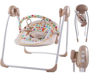 Sun Baby Babywippe Babyschaukel mit 5 Geschwindigkeitseinstellungen zusammenklappbarer Baby Wippe Schaukel Babyhochstuhl mit Spielbogen Spielzeugen 5 beruhigende Naturgeräusche neugeborene
