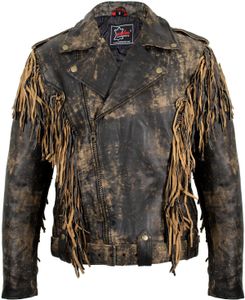 Herren Chopper Lederjacke mit Fransen Jacke Bikerjacke Motorradjacke (4XL)