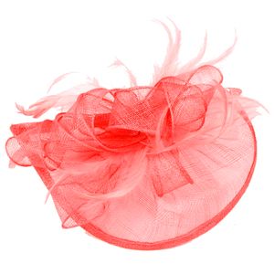 Rutschfester Metallclip, eleganter Fascinator-Hut, Blumen-Mesh-Bänder, Federn, Party-Kopfbedeckung, Haarschmuck, Rot