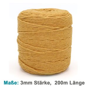 Vershy Makramee Garn - 200m (Stärke: 3mm) - 100% Natürliches, gezwirntes Baumwolle Garn Senffarbe