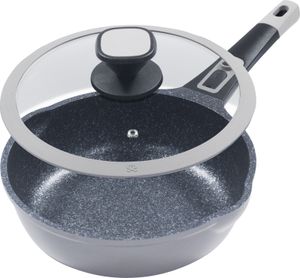 Ø24cm Bratpfanne ca. 7.5cm hoch KING® Click-Grip Aluguss mit verstärkter Beschichtung: MOONSCAPE /  abnehmbarer Pfannengriff / mit Glasdeckel / GRAU