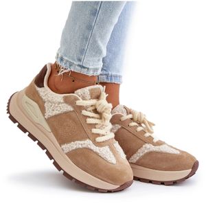 Ocieplane Sneakersy Damskie Skórzane Big Star OO274A317 HI-POLY SYSTEM Beżowe 38