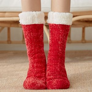2x Weihnachten Dicke Fleece gefütterte Socken Damen Winter warme bequeme Strümpfe Rote Kuschelsocken Bodensocken