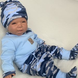 Baby Jungen Set 3-teilig Body Hose + Mütze Gr. 62 Camouflage blau