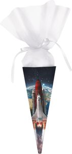 Schultüte für Kinder zur Einschulung mit Tüll – Kleine Zuckertüte für Geschwister (Rakete)