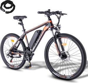 Elektrofahrrad 26 Zoll Rostfreie Aluminiumlegierung bis zu 80 - 100 km Wasserdicht IP54 E-Bike mit 21 Gang, Orange