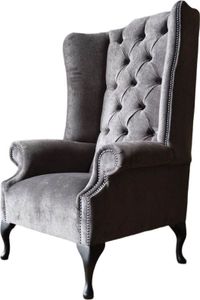 Krídlo Kreslo Grey Design Čalúnenie Velvet Gauč Chesterfield Textil JVmoebel