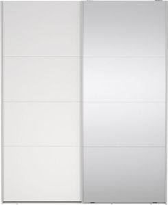 Catania Kleiderschrank 221x179x65cm, 1 Schiebetür, 1 Schiebetür mit Spiegel weiß.