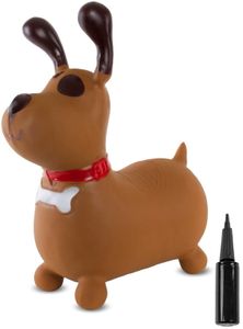 SUN BABY skákacie zvieratká od 1 roka s pumpičkou nafukovacia skákacia hračka z kvalitnej a odolnej gumy hnedý pes s členkom