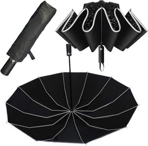 Regenschirm Sturmfest Mit 12 Streben - Dank Reverse Folding Zusammenfaltbar Ohne zu Tropfen – Taschenschirm - Auf Zu Automatik – Reflektoren Am Rand