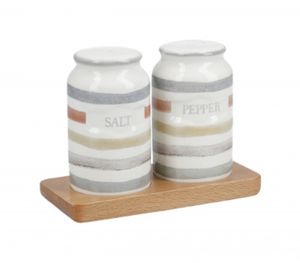 salz- und Pfefferstreuer 8 cm Keramik/Holz weiß 3er Set