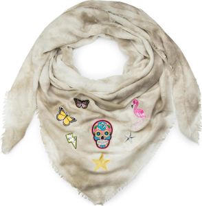 styleBREAKER XXL Vierecktuch in Vintage Batik Optik mit Patches, Totenkopf, Flamingo, Sterne, Schmetterlinge, Pailletten, Schal, Tuch, Damen 01016143