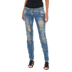 Lange Jeanshose mit abgenutztem und zerrissenem Effekt 10DB50128 Damen
