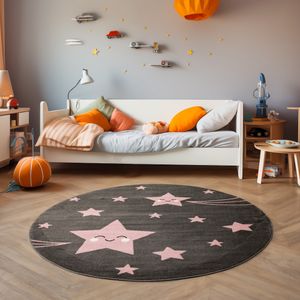 Kinderteppiche Teppiche für Kinder Babyzimmer Teppiche im modernen Stil Teppich Kinderzimmer  Größe : 120 cm Rund , Farbe : Pink-6