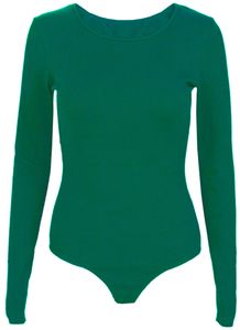 Alkato Damen Langarm Body Bodysuit mit Rundhalsausschnitt blickdicht Rippstoff, Farbe: Grasgrün, Größe: XL