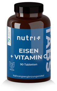 Nutri-Plus Eisen + Vitamin C Tabletten - hochdosiert - 90 Tabletten á 50 mg Eisen + 40 mg VitaminC