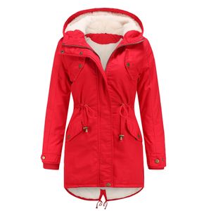Damen Winterjacke Plus Fleece Warmer Mantel Baumwolle Lässiger Winter Reißverschluss,Farbe:Rot,Größe:S