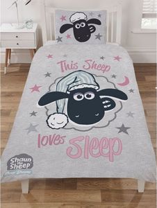 Ovečka Shaun - Súprava posteľnej bielizne "Loves Sleep" AG125 (jednolôžko) (sivá/čierna/ružová)