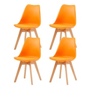 IPOTIUS 4er Set Esszimmerstühle mit Massivholz Buche Bein, Skandinavisch Design Gepolsterter Küchenstühle Stuhl Küche Holz, Orange