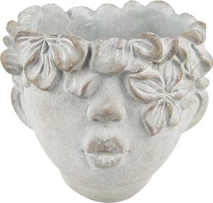 Clayre & Eef Blumentopf Kopf 12x10 cm Grau Stein