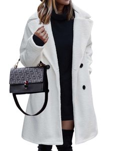 Damen Wollmäntel Fleece Langer Sherpa Mantel Lässige Jacke Bequemer Reverskragen Outwear Weiß,Größe XL