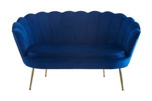 SalesFever Muschel-Sofa | Bezug Samt-Stoff | Gestell Metall goldfarben | B 136 x T 77 x H 78 cm | dunkelblau