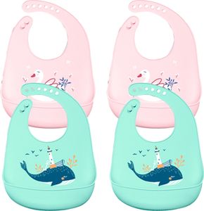 4er Set Baby Silikon Lätzchen, Wasserdicht, für Fütterung mit Auffangschale Einfache Reinigung Weiche Lätzchen, Lätzchen