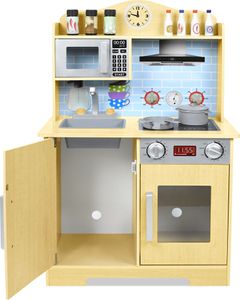 LZQ Hracia kuchynka z dreva, detská kuchynka s drezom, mikrovlnná rúra, vrátane kuchynského náčinia, sada hračiek, drevená kuchynka pre deti, 56 x 28,5 x 92 cm