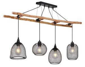 Globo Lighting Hängeleuchte Holz naturfarben, Metall schwarz matt, Metall schwarz matt, Leiter mit 4 Sprossen, LxBxH: 1200x300x1800mm, exkl. 4x E27 60W 230V