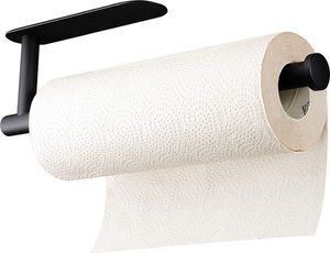 Der Küchenpapierrollenhalter-Schrank erfordert kein Bohren oder Racken. Der selbstklebende Wandhalter für Papierrollenhalter aus Edelstahl (schwarz)