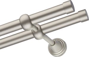 Voppi Gardinenstange Moderi 2-läufig 260 cm 19+19 mm satin, moderne Vorhangstange, einfache Wandmontage