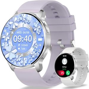 Damen-Smartwatch mit Telefonfunktion, 1.32 Bluetooth mit personalisiertem Bildschirm, Herzfrequenz, Schrittzähleruhr für iOS und Android Silber