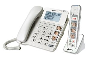 Geemarc AmpliDECT COMBI PHOTO 295 Combo Seniorentelefon schnurgebunden 30 dB (+Anrufbeantworter+ )  und Zusatz-Dect-Telefon mit 4 Fototasten - Deutsche Version